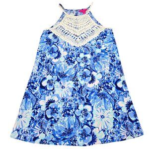 Lilly Pulitzer Womens Blue Floral Pearl Soft Mini Shift Dress Halter Neck Size 6